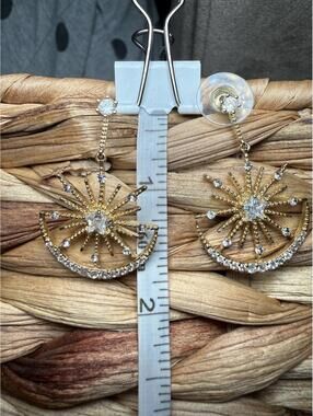 Betsey Johnson Gold Tone Sunburst and Crescent Moon Drop Earrings